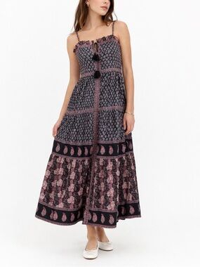 Sea New York Donna Print Midi Dress Multicolor Tiered Cotton Size 8